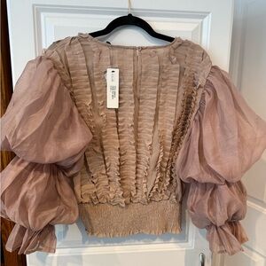Ina Ruffled Rose Blouse with Puff Sleeves
